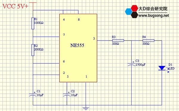NE555呼吸灯电路图